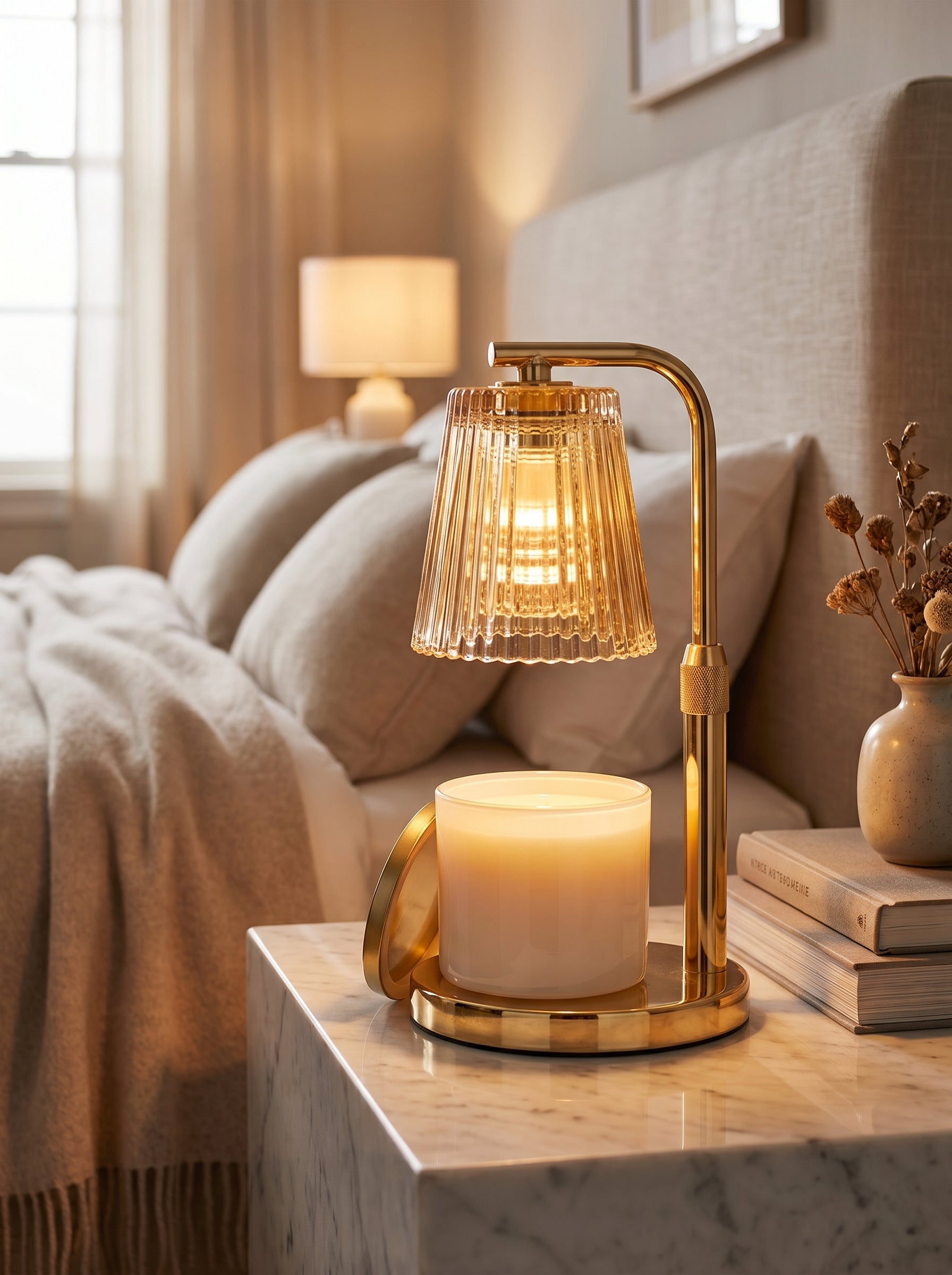 Ambiera Aurora flameless candle warmer in luxury interior setting — dimmable, no open flame